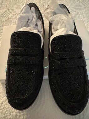 Betsey Johnson Aron Sparkling Black Loafers Size 9